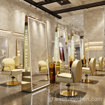Νέο σχεδιασμό Διπλή πλευρά Μεγάλη πλήρους μήκους Χρυσό στυλ κουρέα έπιπλα καταστήματος κομμωτήριο μακιγιάζ LED Floor Beauty Salon Mirror